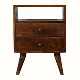 Fogel Open Bedside Table 2 Drawers, Medium - Chestnut Bedside Tables - Bokel Home