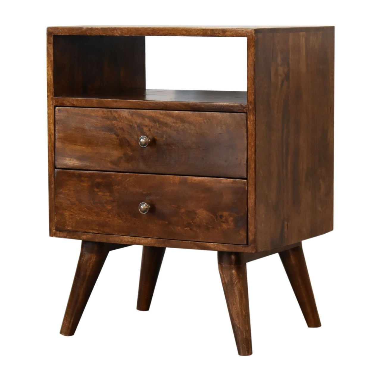 Fogel Open Bedside Table 2 Drawers, Medium - Chestnut Bedside Tables - Bokel Home