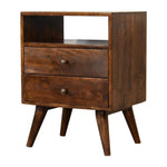Fogel Open Bedside Table 2 Drawers, Medium - Chestnut Bedside Tables - Bokel Home