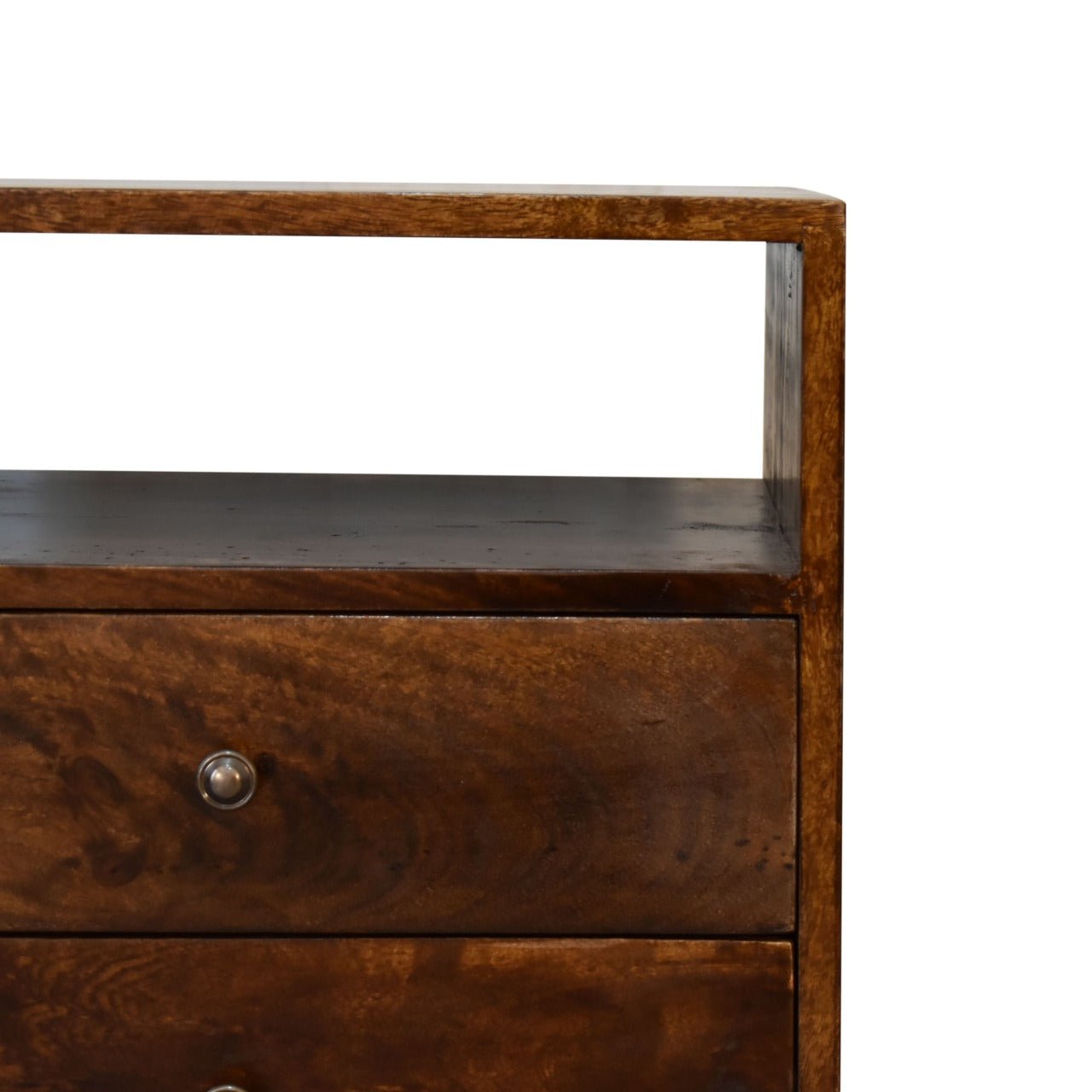 Fogel Open Bedside Table 2 Drawers, Medium - Chestnut Bedside Tables - Bokel Home