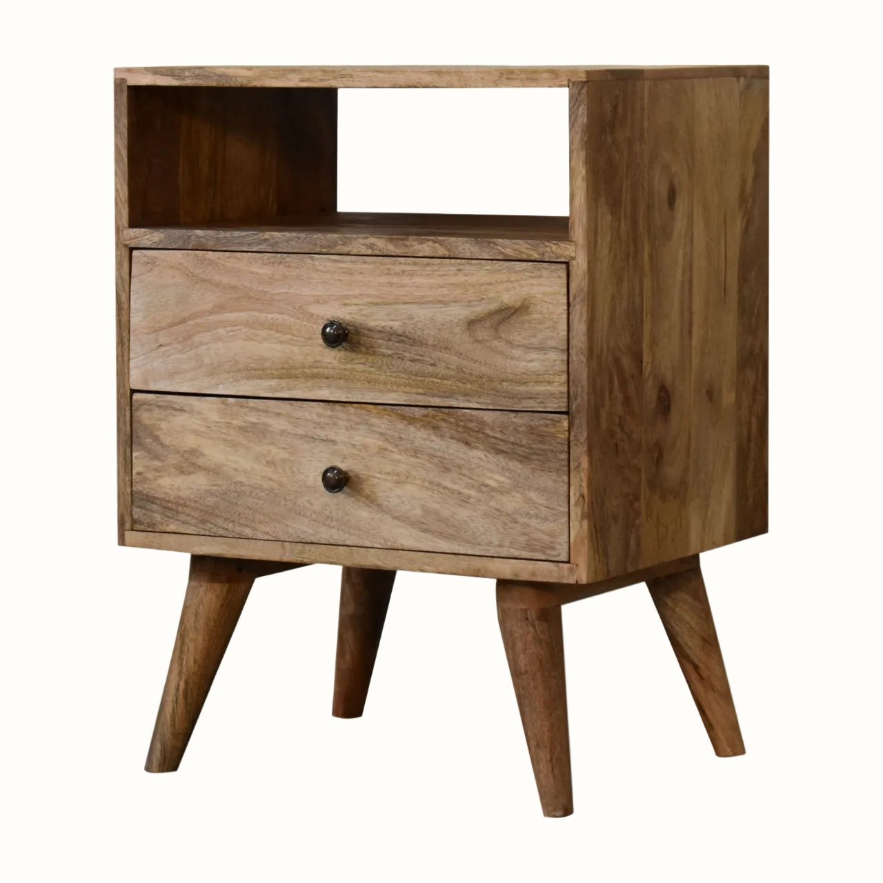Fogel Open Bedside Table 2 Drawers, Medium - Natural Bedside Tables - Bokel Home