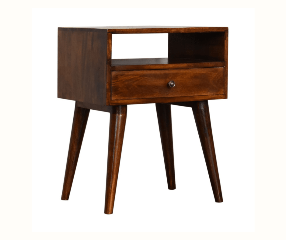 Fogel Open Bedside Table with 1 Drawer, Medium- Chestnut Bedside Tables - Bokel Home