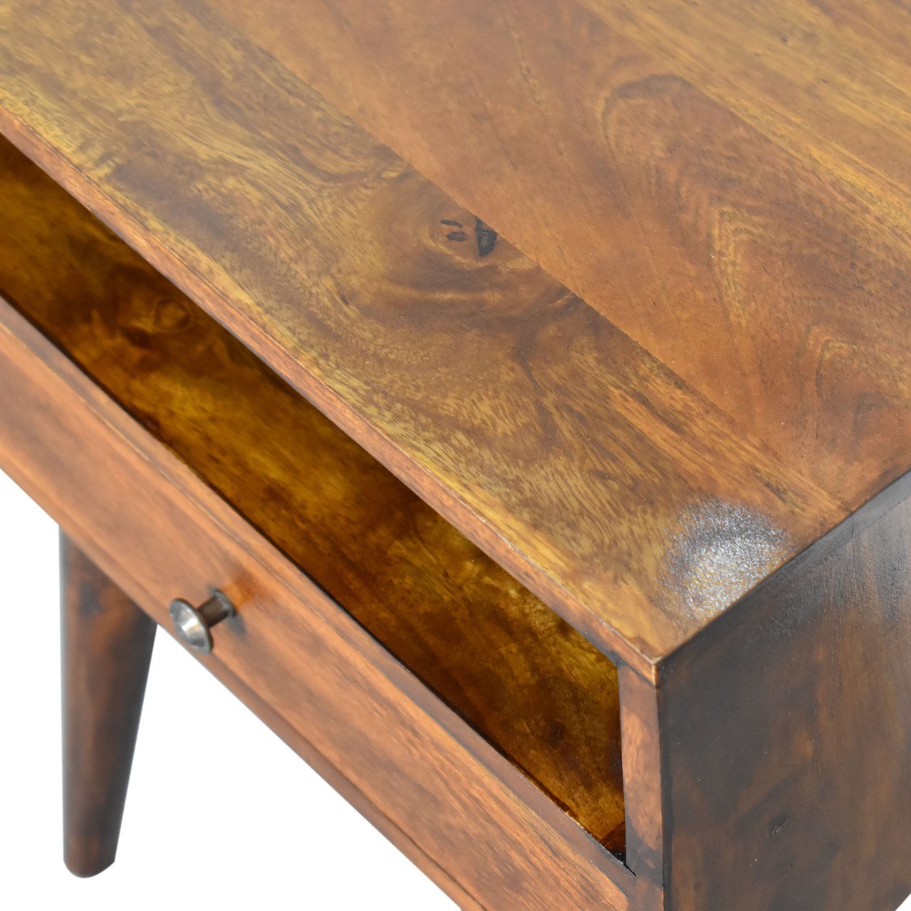 Fogel Open Bedside Table with 1 Drawer, Medium- Chestnut Bedside Tables - Bokel Home