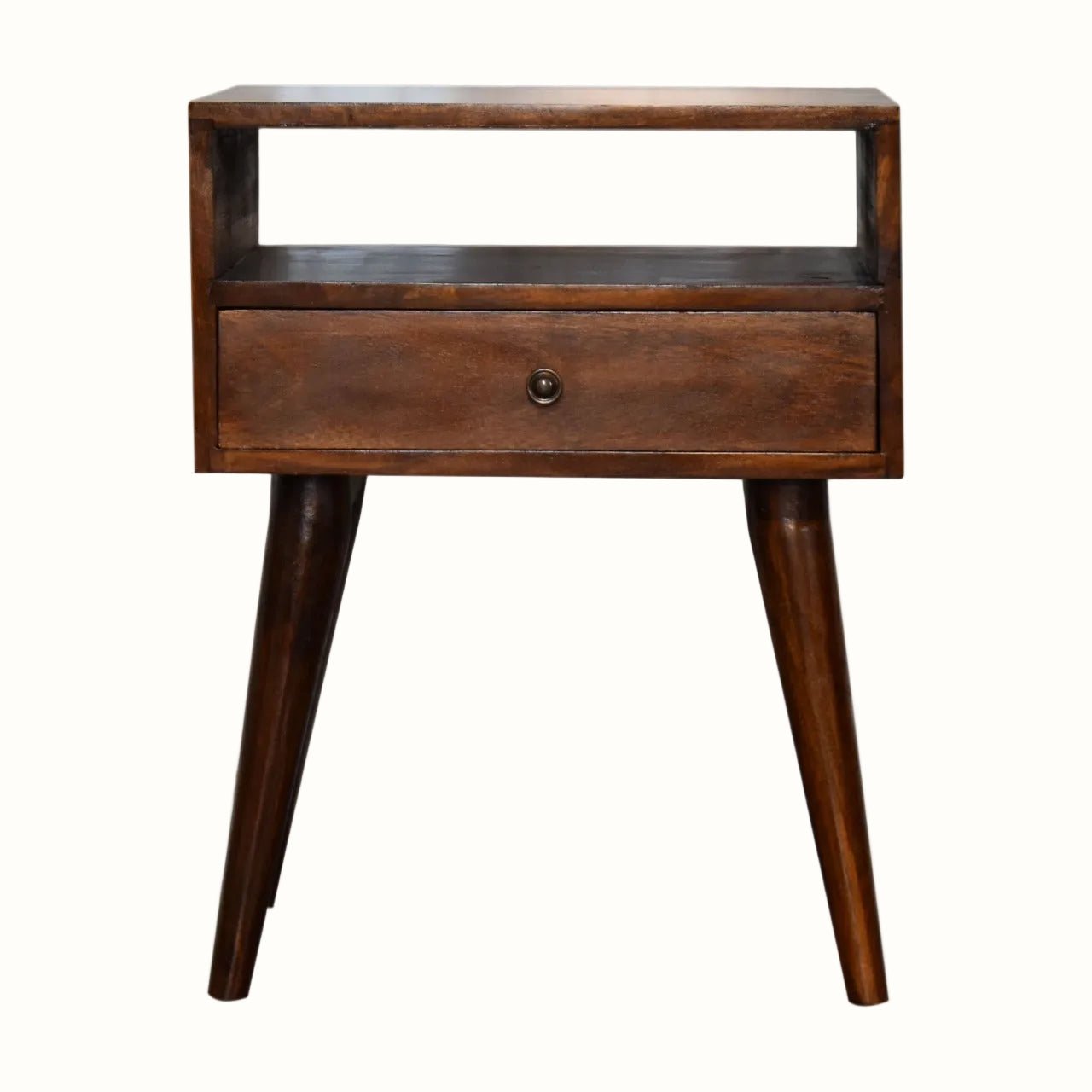 Fogel Open Bedside Table with 1 Drawer, Medium- Chestnut Bedside Tables - Bokel Home