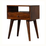Fogel Open Bedside Table with 1 Drawer, Medium- Chestnut Bedside Tables - Bokel Home