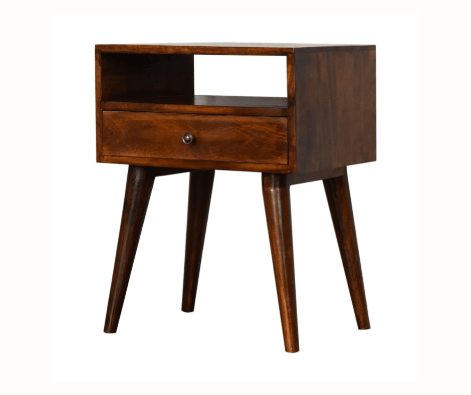 Fogel Open Bedside Table with 1 Drawer, Medium- Chestnut Bedside Tables - Bokel Home