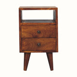 Fogel Open Bedside Table with 2 Drawers, Small - Chestnut Bedside Tables - Bokel Home