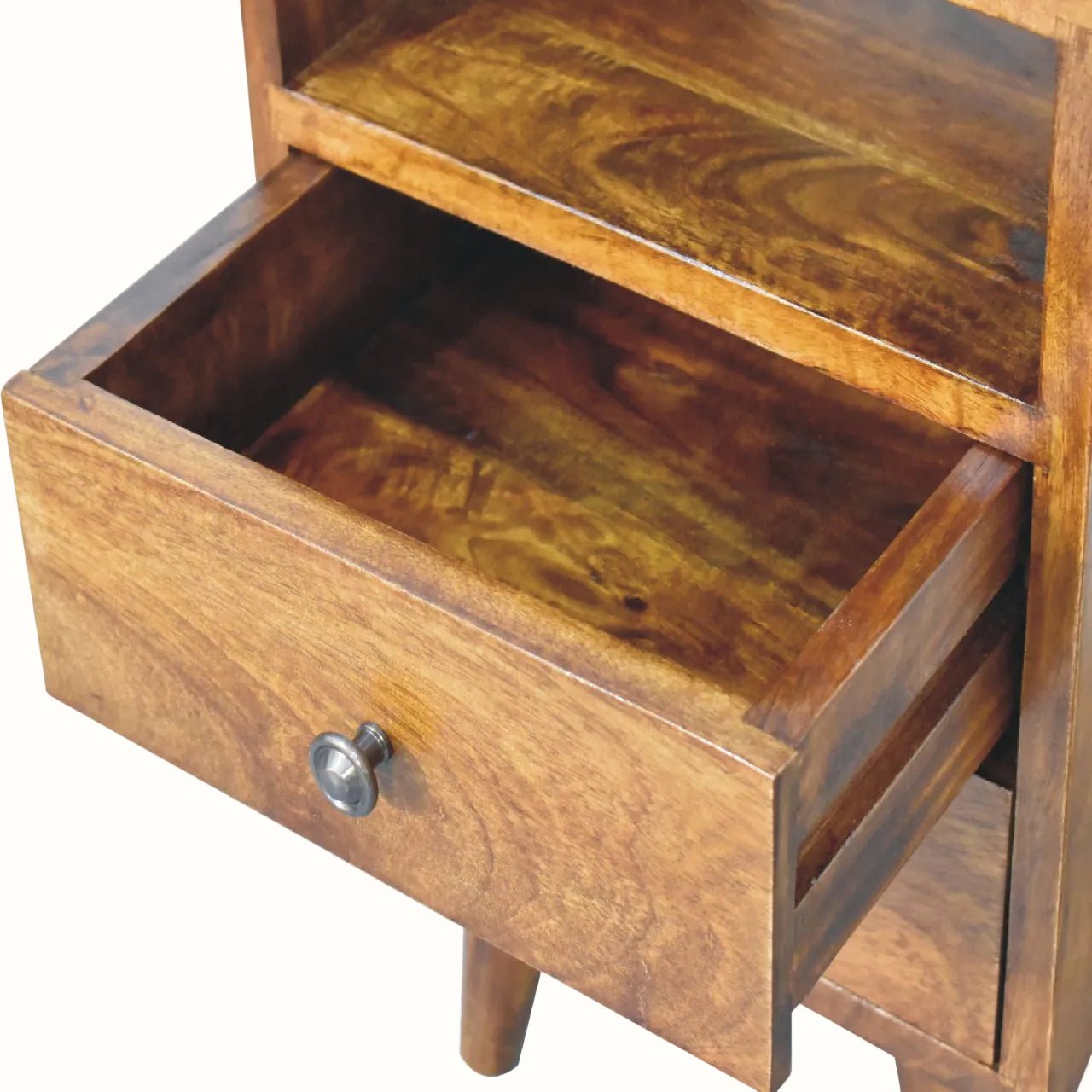 Fogel Open Bedside Table with 2 Drawers, Small - Chestnut Bedside Tables - Bokel Home