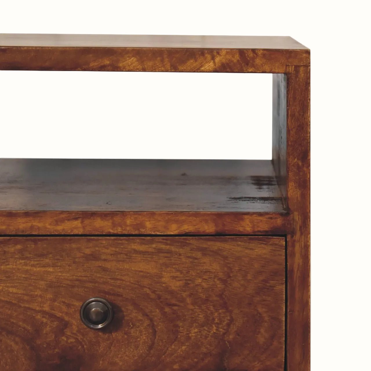 Fogel Open Bedside Table with 2 Drawers, Small - Chestnut Bedside Tables - Bokel Home