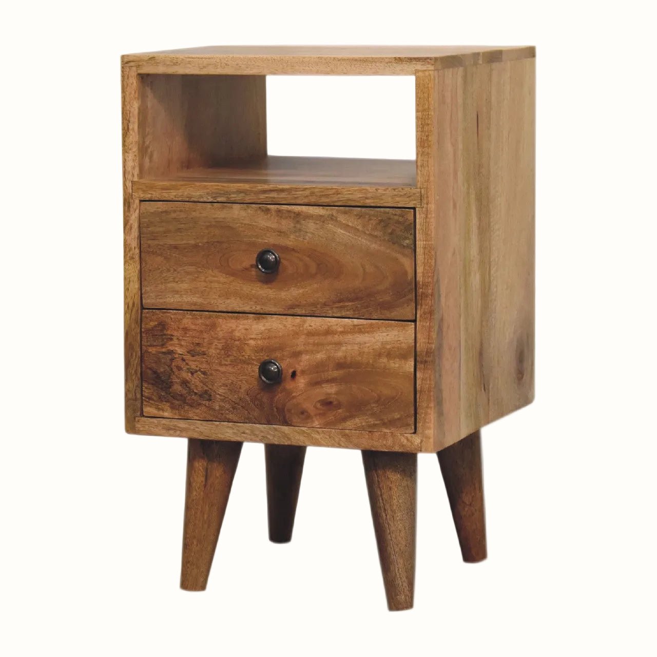 Fogel Open Bedside Table with 2 Drawers, Small - Natural Bedside Tables - Bokel Home
