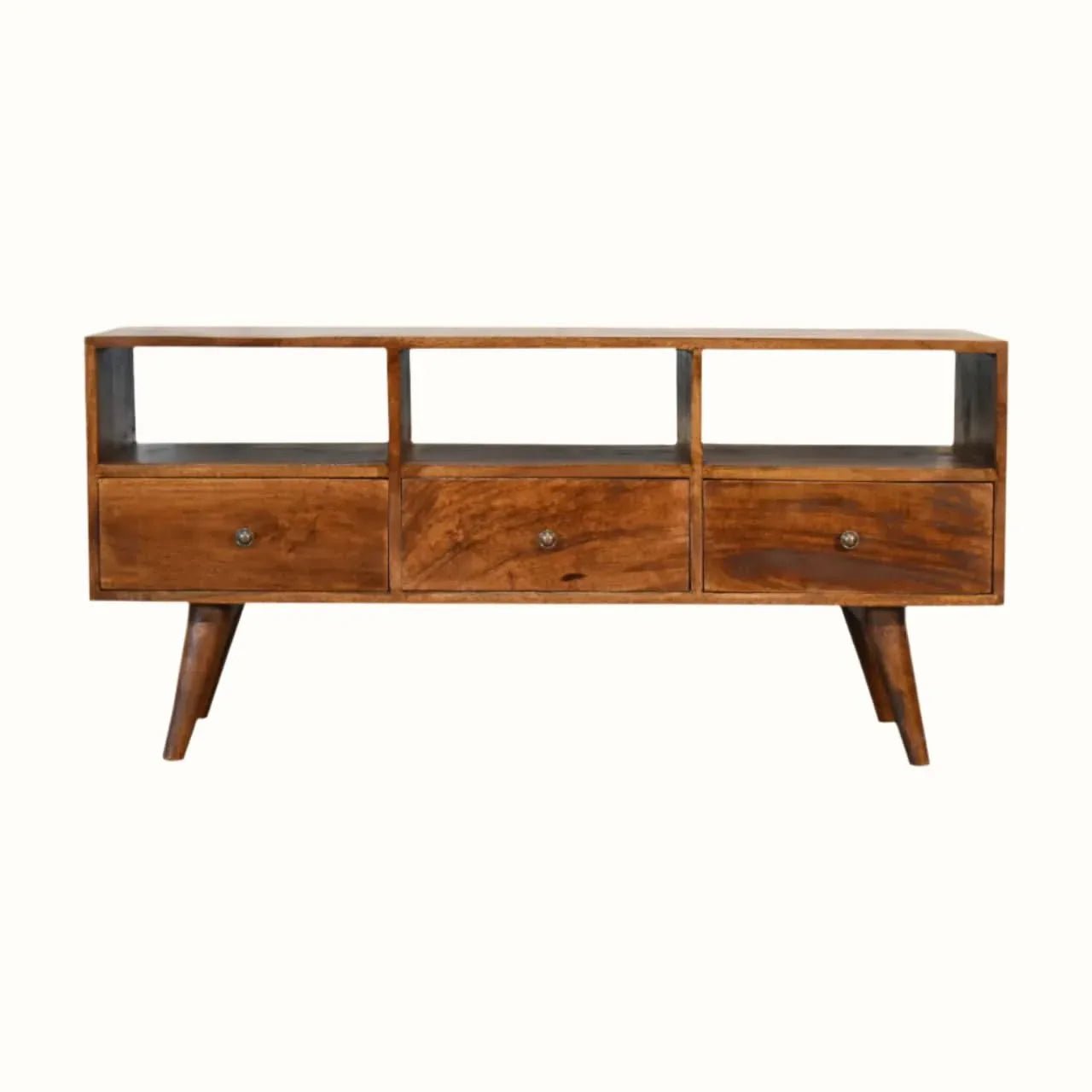 Fogel Open Triple Shelf TV Stand - Chestnut TV Stands - Bokel Home
