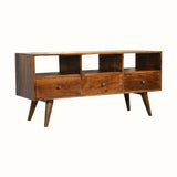 Fogel Open Triple Shelf TV Stand, Large - Chestnut TV Stands - Bokel Home