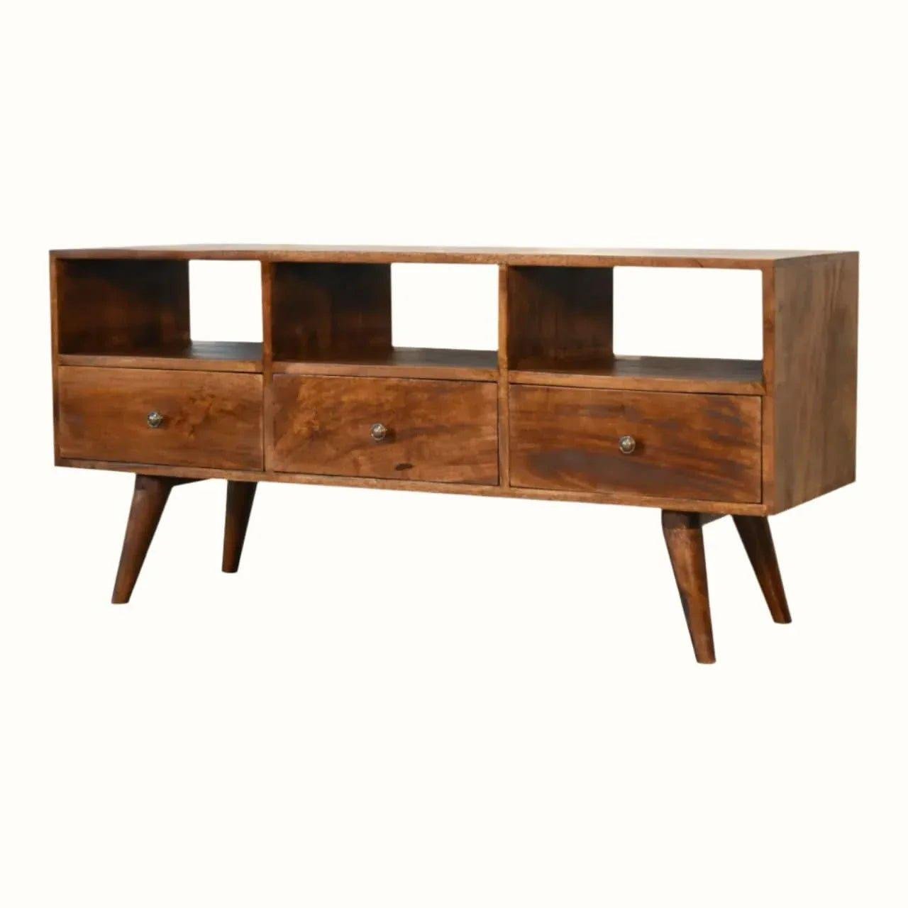 Fogel Open Triple Shelf TV Stand, Large - Chestnut TV Stands - Bokel Home