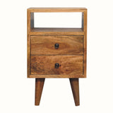 Fogel Open Bedside Table with 2 Drawers, Small - Natural