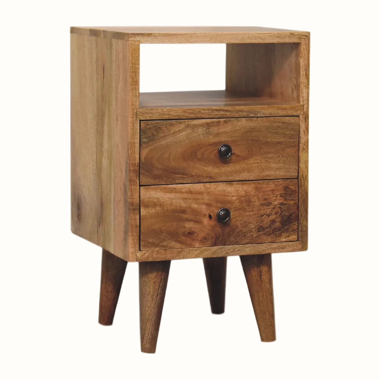 Fogel Open Bedside Table with 2 Drawers, Small - Natural