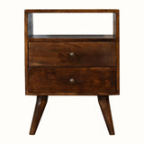 Fogel Open Bedside Table 2 Drawers, Medium - Chestnut