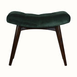 Bethell Curved Stool, Medium - Green Velvet/Walnut