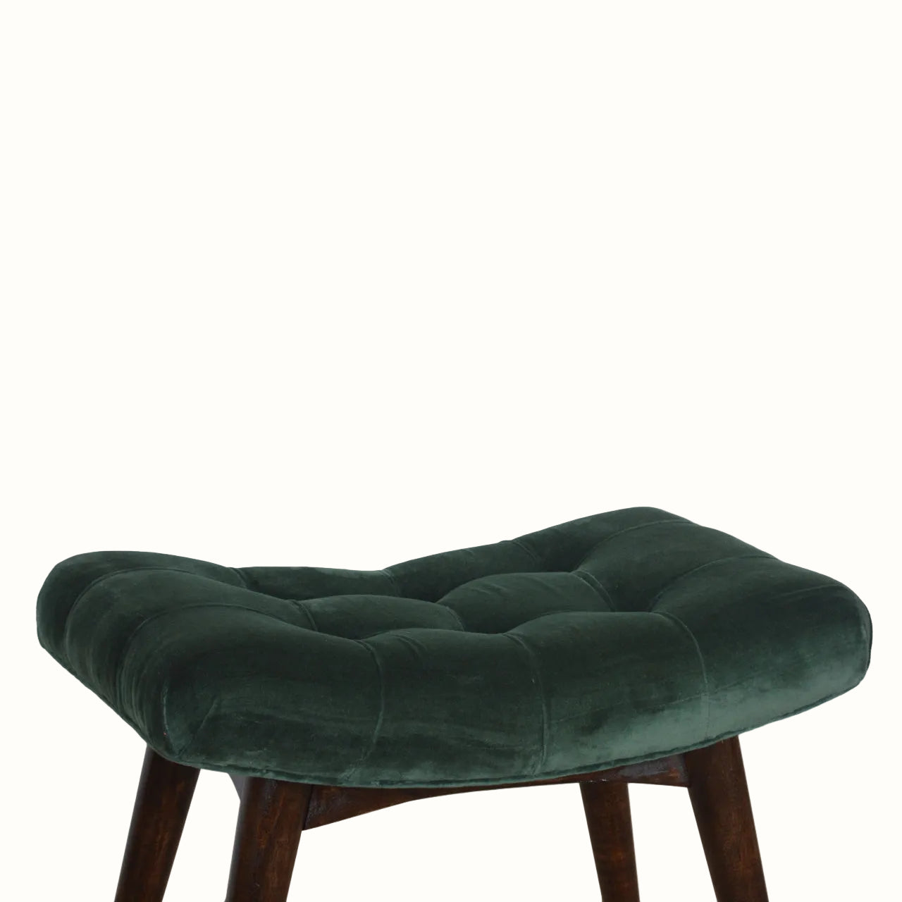 Bethell Curved Stool, Medium - Green Velvet/Walnut