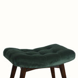 Bethell Curved Stool, Medium - Green Velvet/Walnut