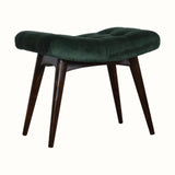 Bethell Curved Stool, Medium - Green Velvet/Walnut