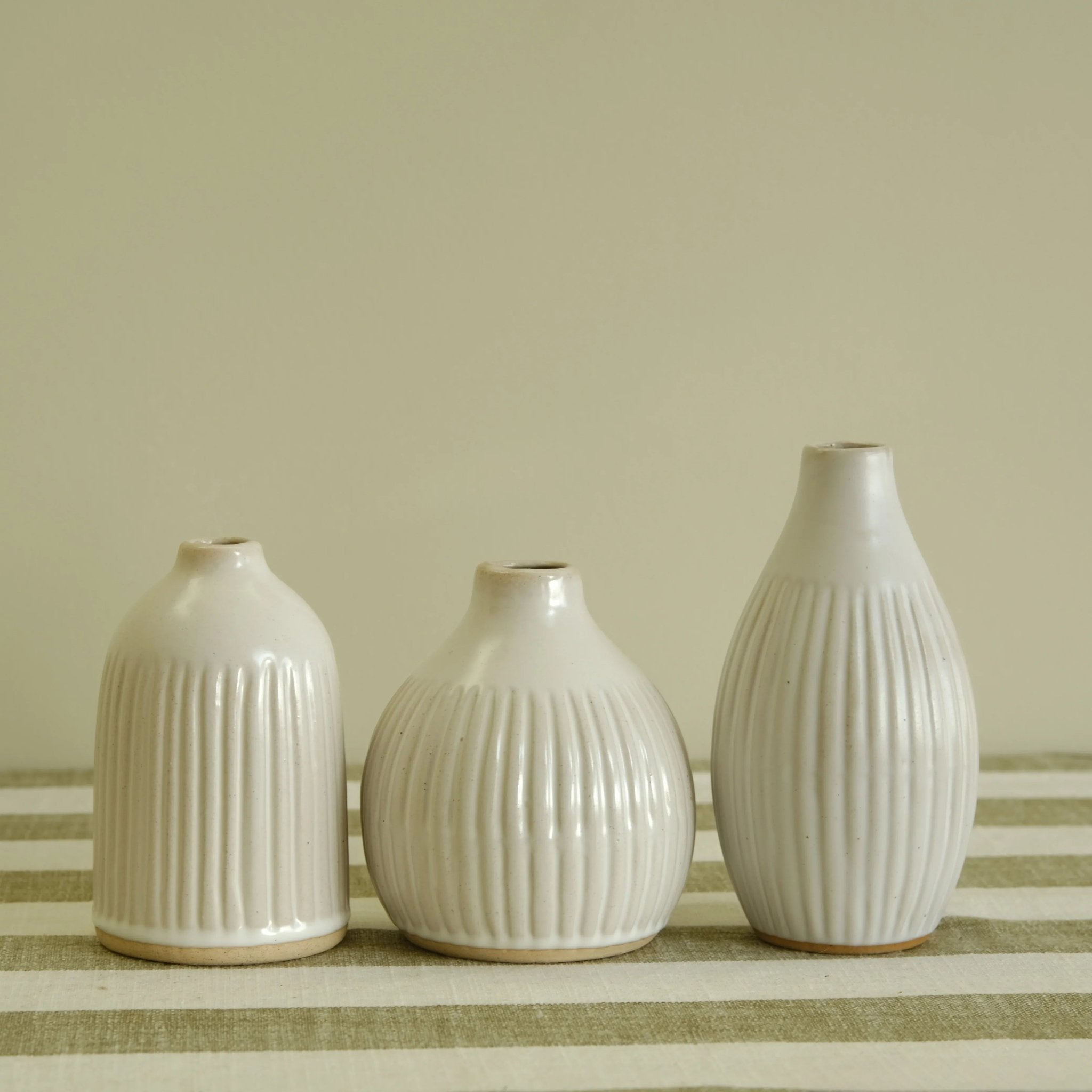 Grooved Stoneware Vases - Set of 3 Vases - Bokel Home
