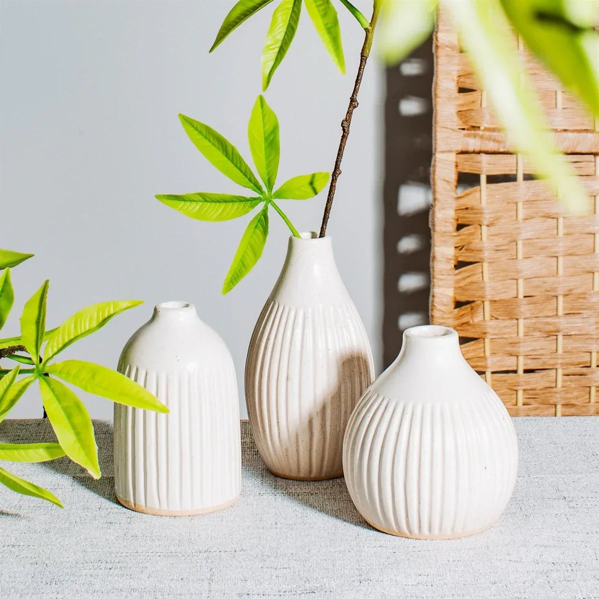Grooved Stoneware Vases - Set of 3 Vases - Bokel Home
