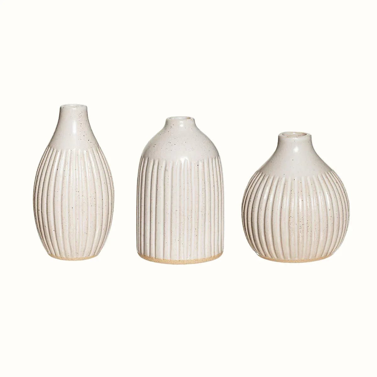 Grooved Stoneware Vases - Set of 3 Vases - Bokel Home
