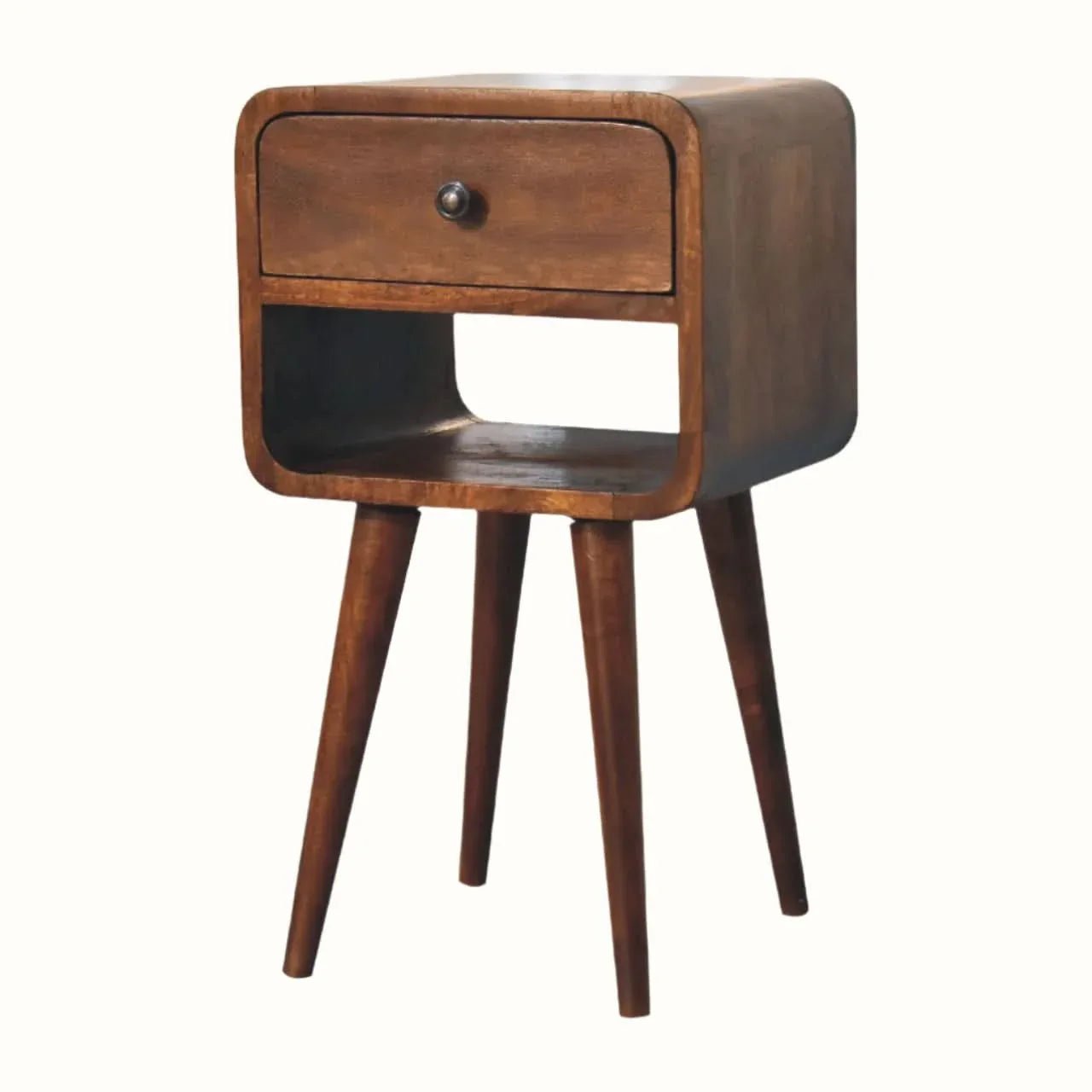 Hamade 1 Drawer Bedside Table with Lower Shelf, Small - Chestnut Bedside Tables - Bokel Home