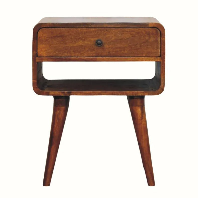 Hamade Bedside Table with Open Shelf, Medium - Chestnut Bedside Tables - Bokel Home