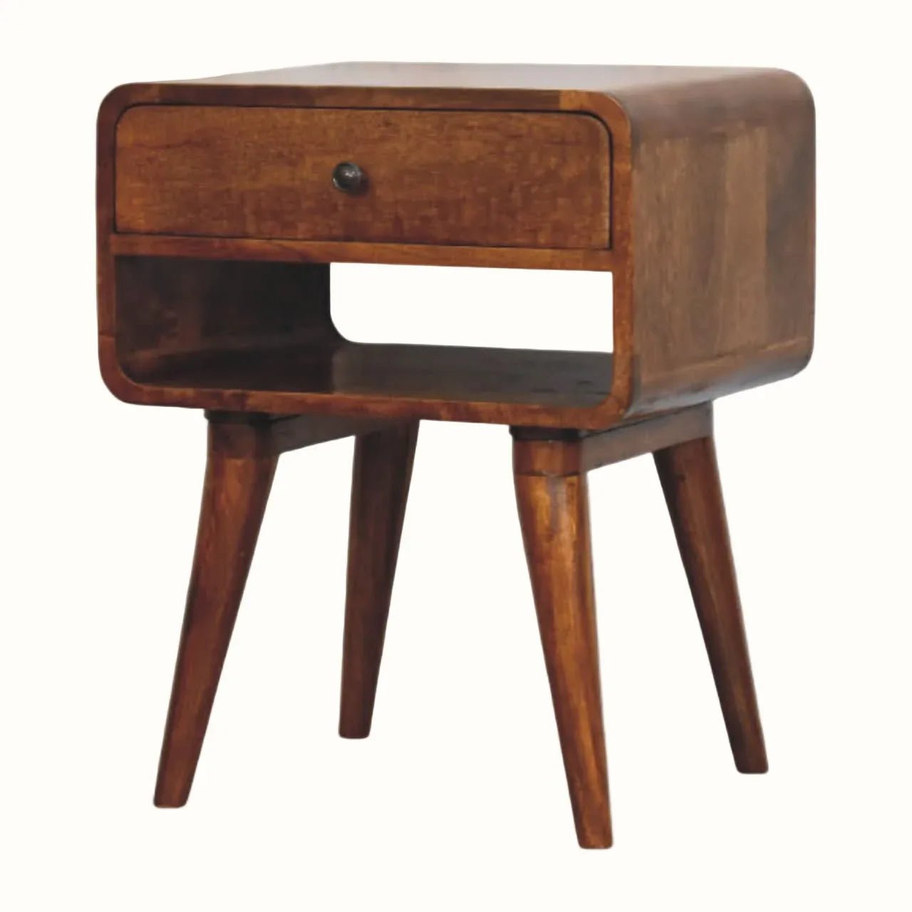 Hamade Bedside Table with Open Shelf, Medium - Chestnut Bedside Tables - Bokel Home
