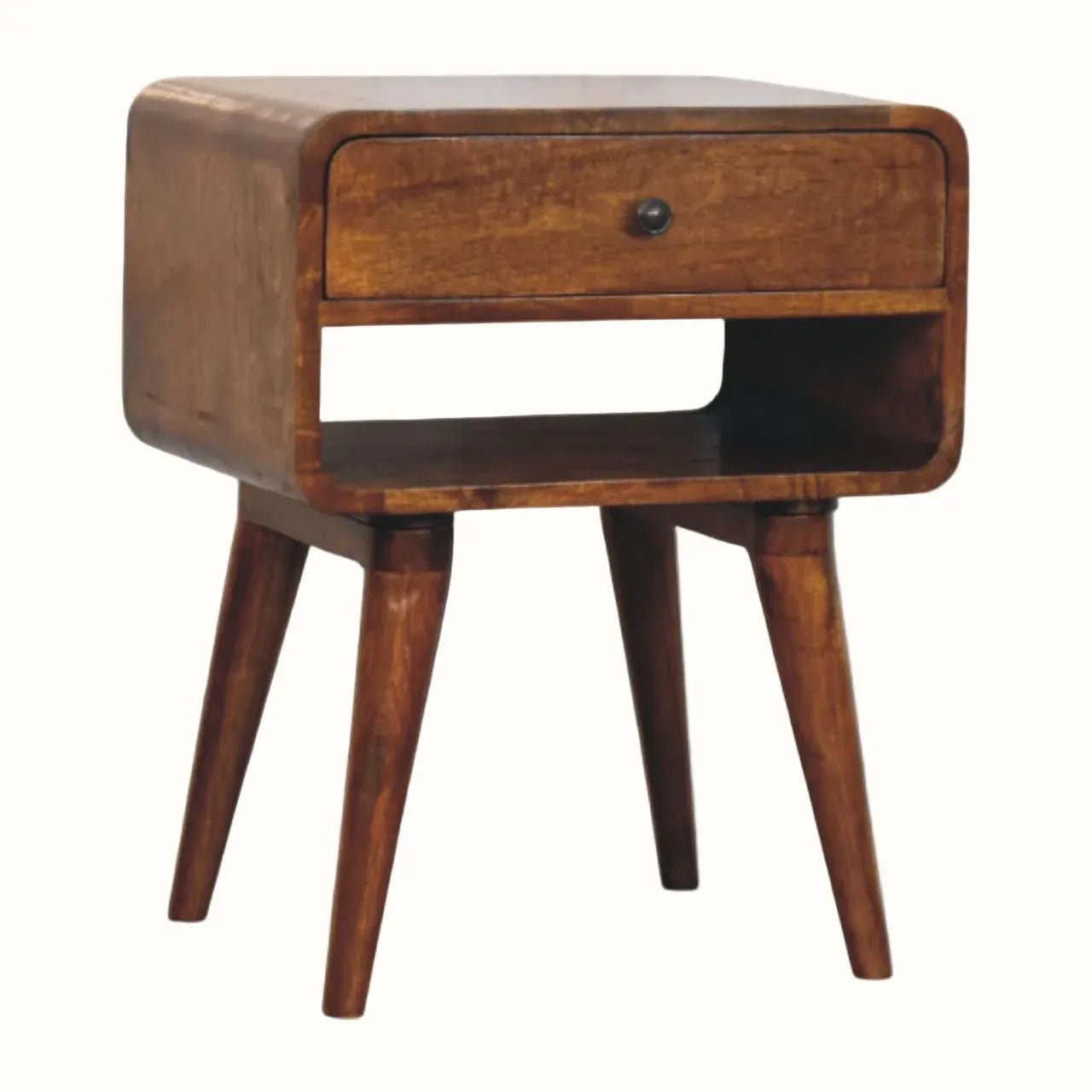 Hamade Bedside Table with Open Shelf, Medium - Chestnut Bedside Tables - Bokel Home