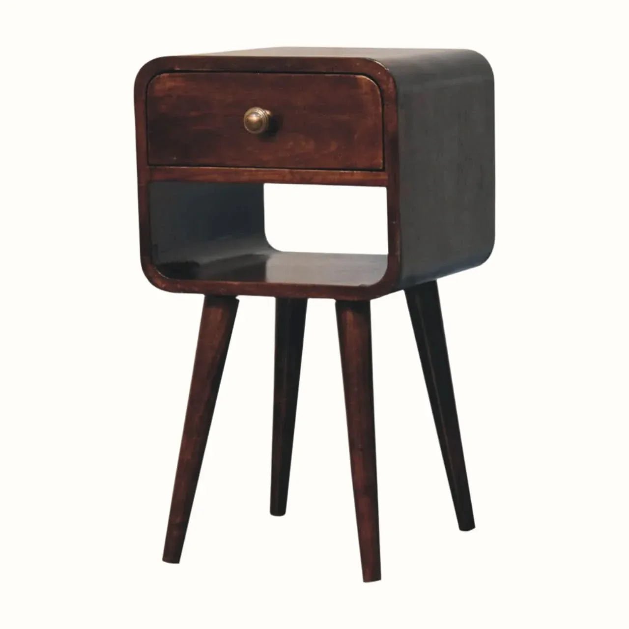 Hamade Open Bedside Table with Lower Slot, Small - California Walnut Bedside Tables - Bokel Home