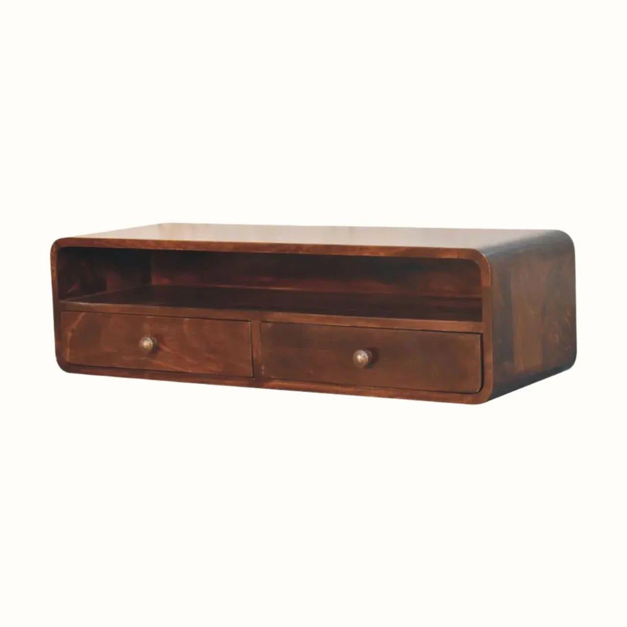 Hamade Open Wall-Mounted Console Table Medium- California Walnut Console Tables - Bokel Home