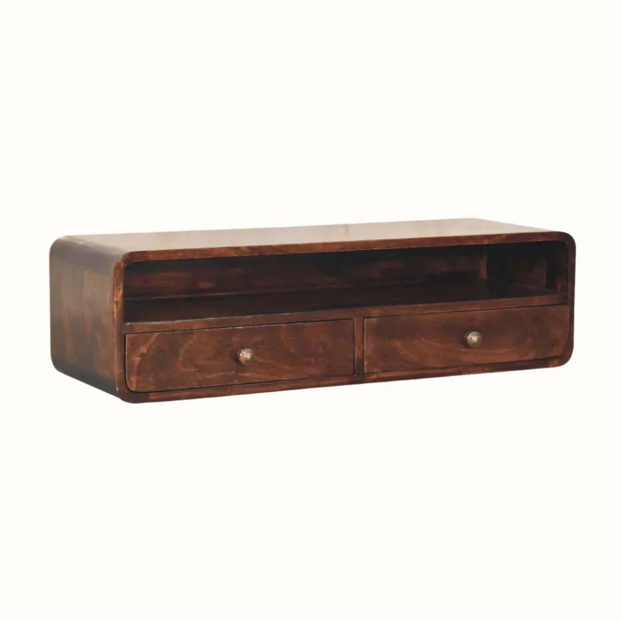 Hamade Open Wall-Mounted Console Table Medium- California Walnut Console Tables - Bokel Home