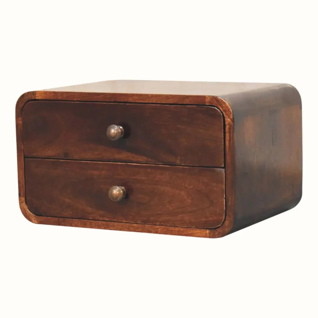 Hamade Wall Mounted 2 Drawer Bedside Table - California Walnut Bedside Tables - Bokel Home