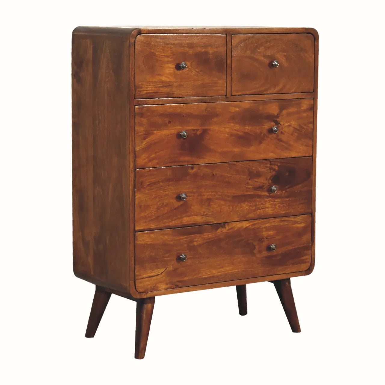 Hamade Tall Chest of 5 Drawers, Small - Chestnut