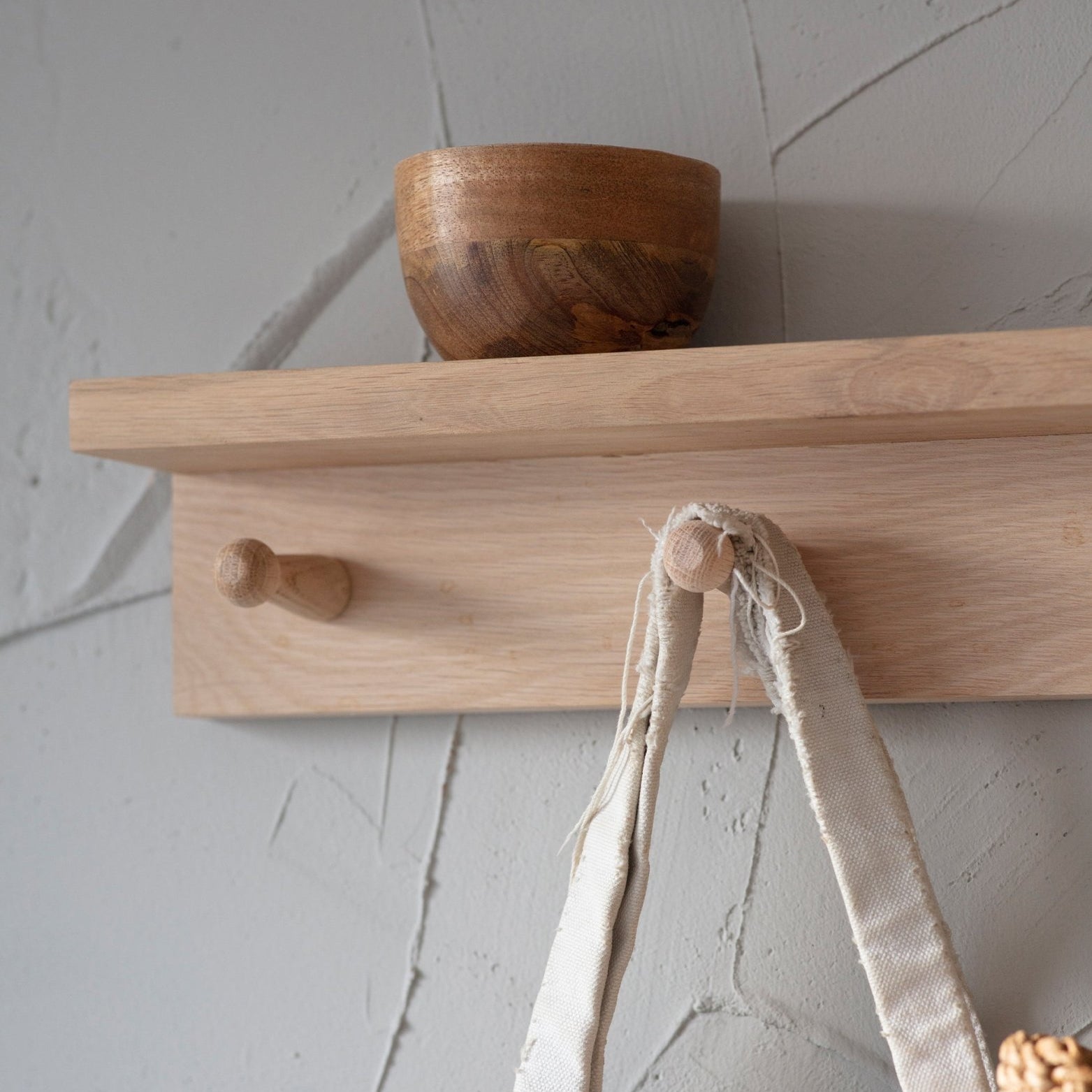 Hambledon 6 Peg Shelf - Oak Wood, Natural Shelves & Bookcases - Bokel Home