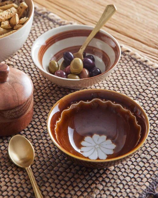 Heikki Brown Floral Bowl Decorative Bowls & Trays - Bokel Home