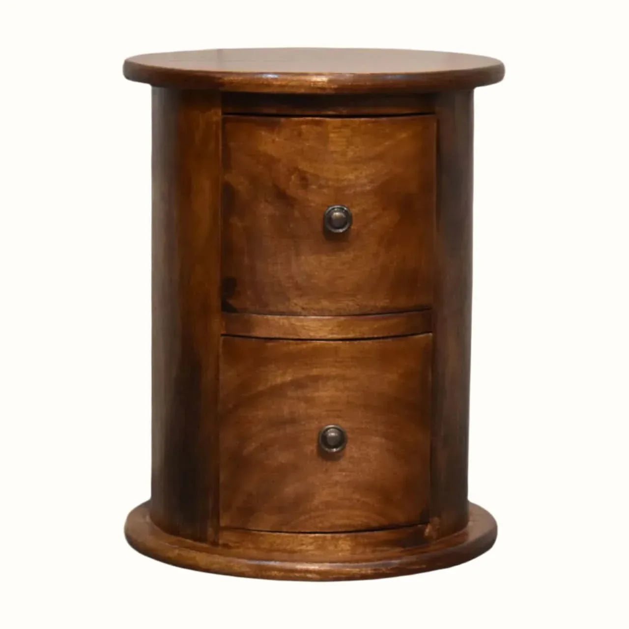 Holt 2 Drawer Drum Bedside Table, Small - Chestnut Bedside Tables - Bokel Home
