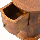 Holt 2 Drawer Drum Bedside Table, Small - Chestnut Bedside Tables - Bokel Home