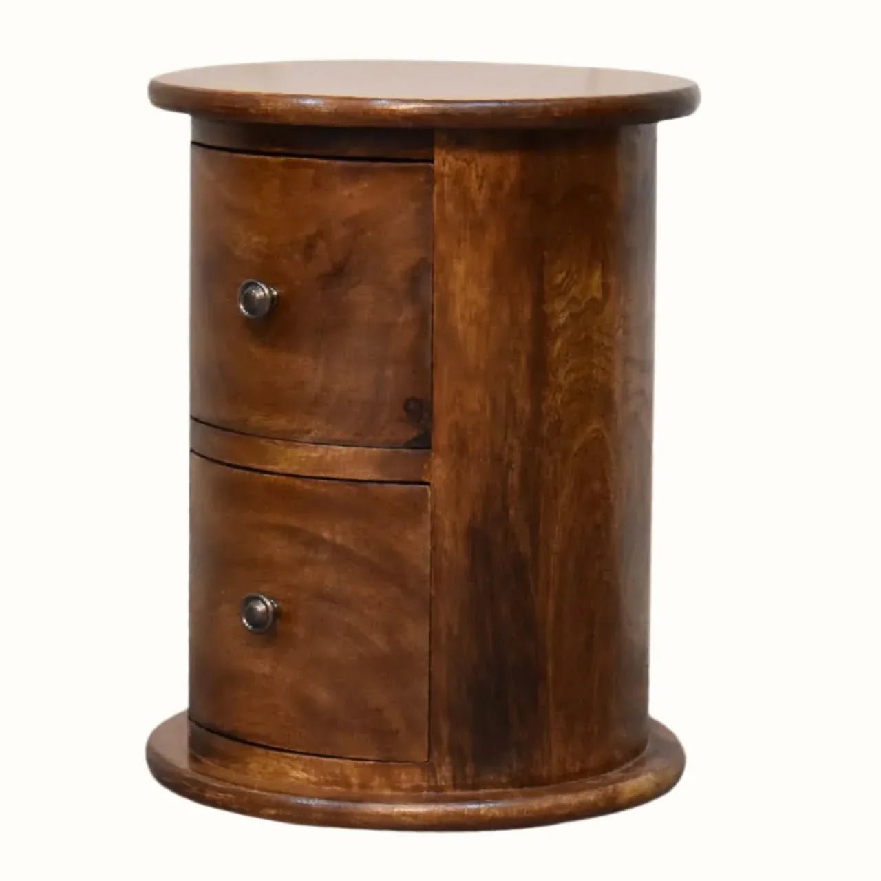 Holt 2 Drawer Drum Bedside Table, Small - Chestnut Bedside Tables - Bokel Home