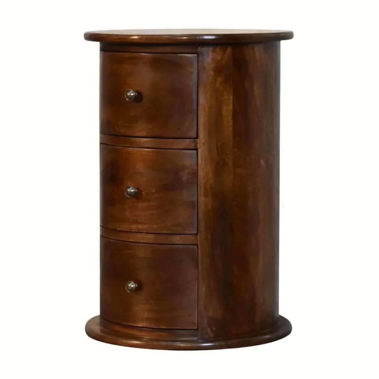 Holt 3 Drawer Drum Bedside Table, Medium - Chestnut Bedside Tables - Bokel Home