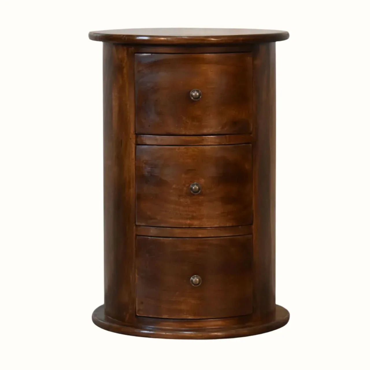 Holt 3 Drawer Drum Bedside Table, Medium - Chestnut Bedside Tables - Bokel Home