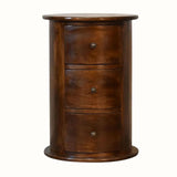 Holt 3 Drawer Drum Bedside Table, Medium - Chestnut Bedside Tables - Bokel Home