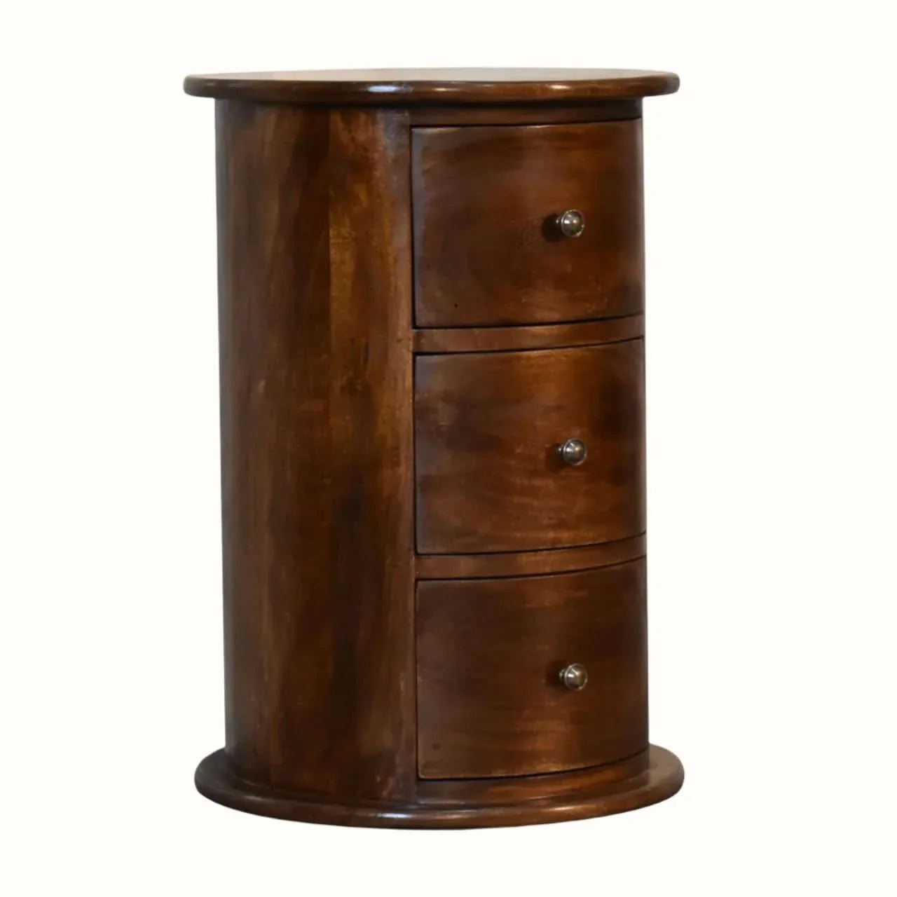 Holt 3 Drawer Drum Bedside Table, Medium - Chestnut Bedside Tables - Bokel Home