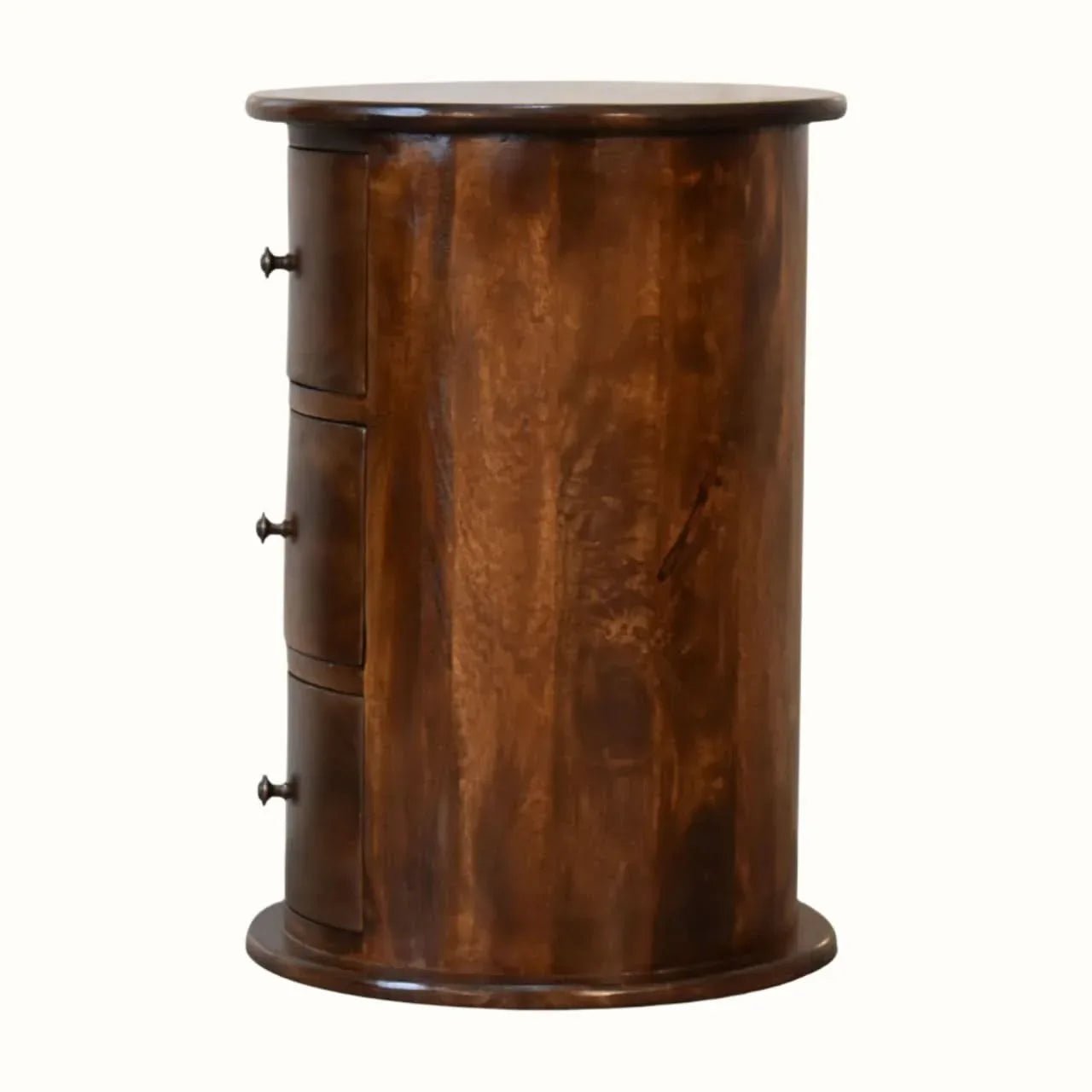 Holt 3 Drawer Drum Bedside Table, Medium - Chestnut Bedside Tables - Bokel Home