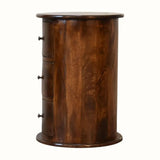 Holt 3 Drawer Drum Bedside Table, Medium - Chestnut Bedside Tables - Bokel Home