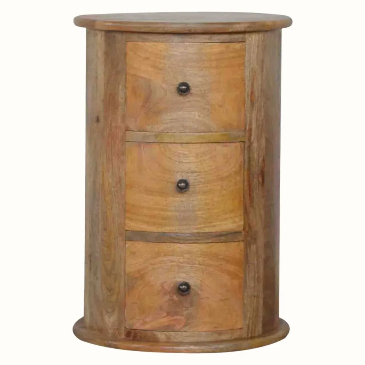 Holt 3 Drawer Drum Bedside Table, Medium - Natural Bedside Tables - Bokel Home