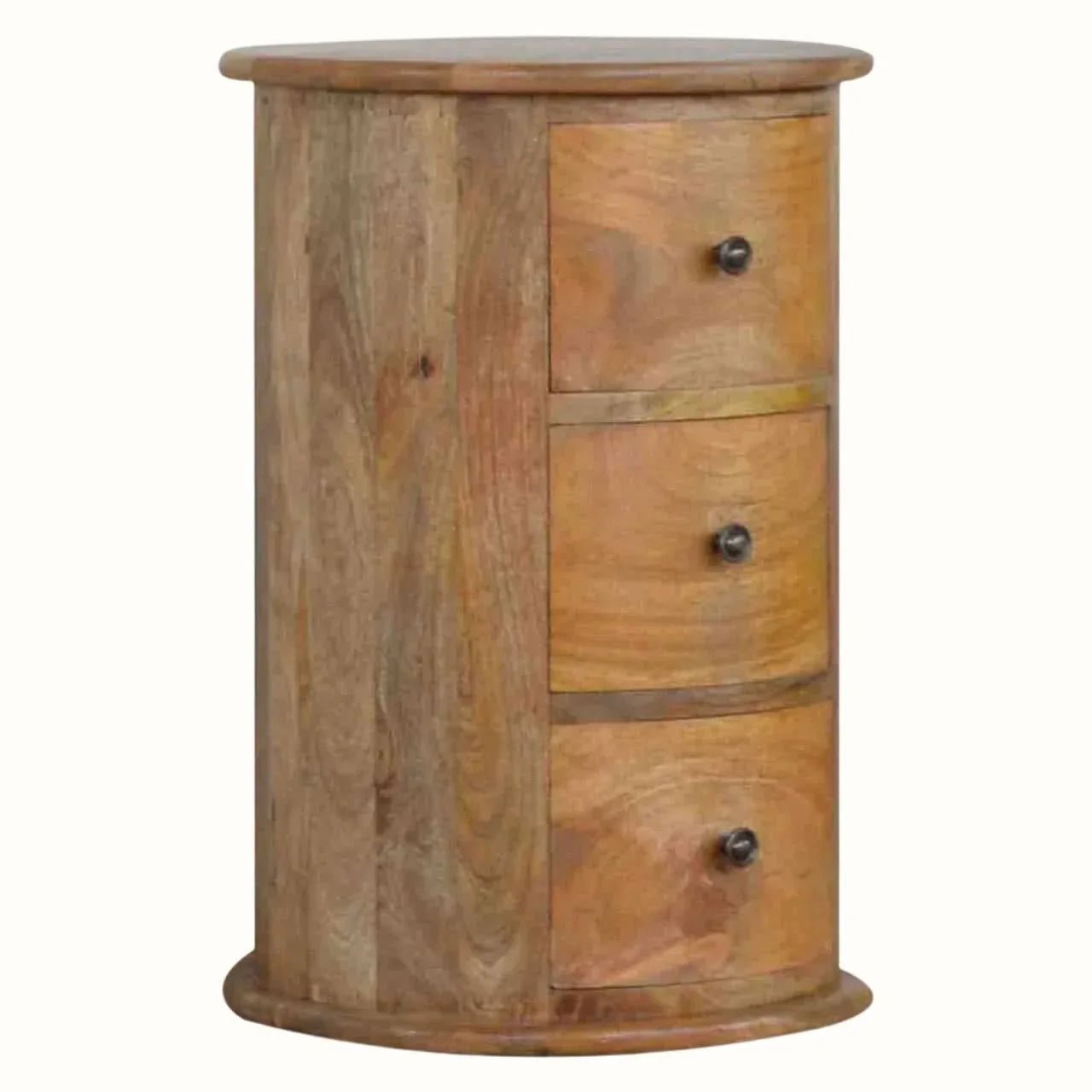 Holt 3 Drawer Drum Bedside Table, Medium - Natural Bedside Tables - Bokel Home