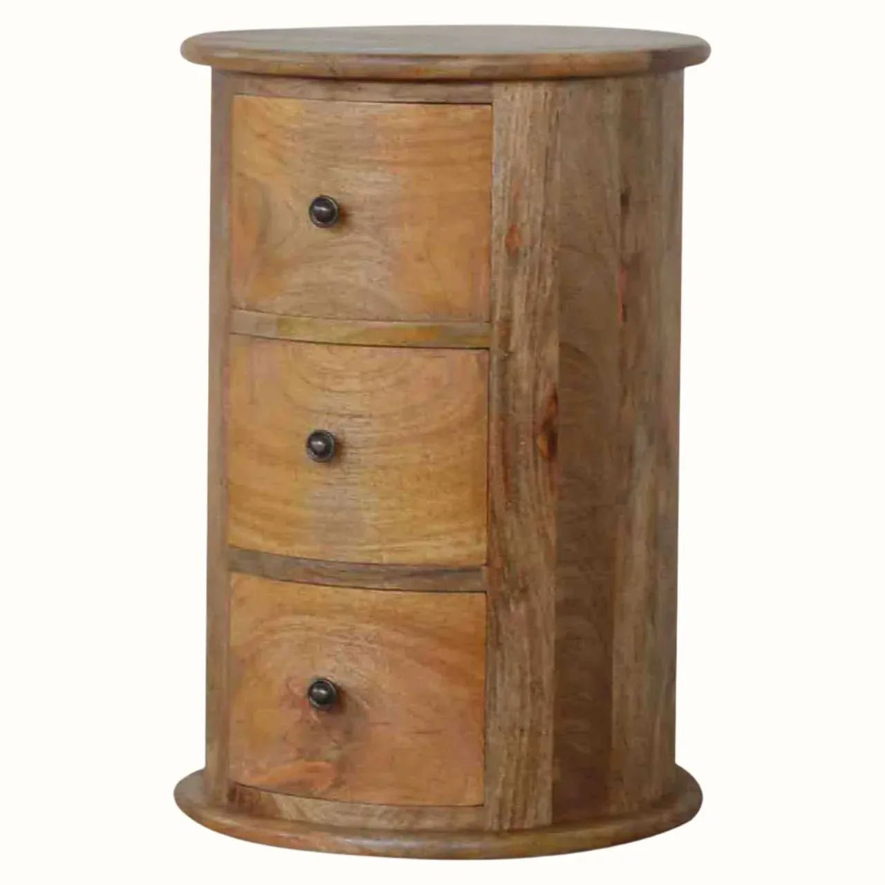 Holt 3 Drawer Drum Bedside Table, Medium - Natural Bedside Tables - Bokel Home